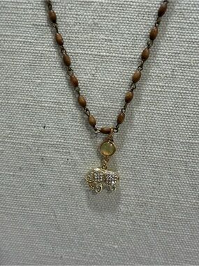 Brown Beaded Pendant Necklace • Gold Crystal Dog Charm Artisan Statement Jewelry